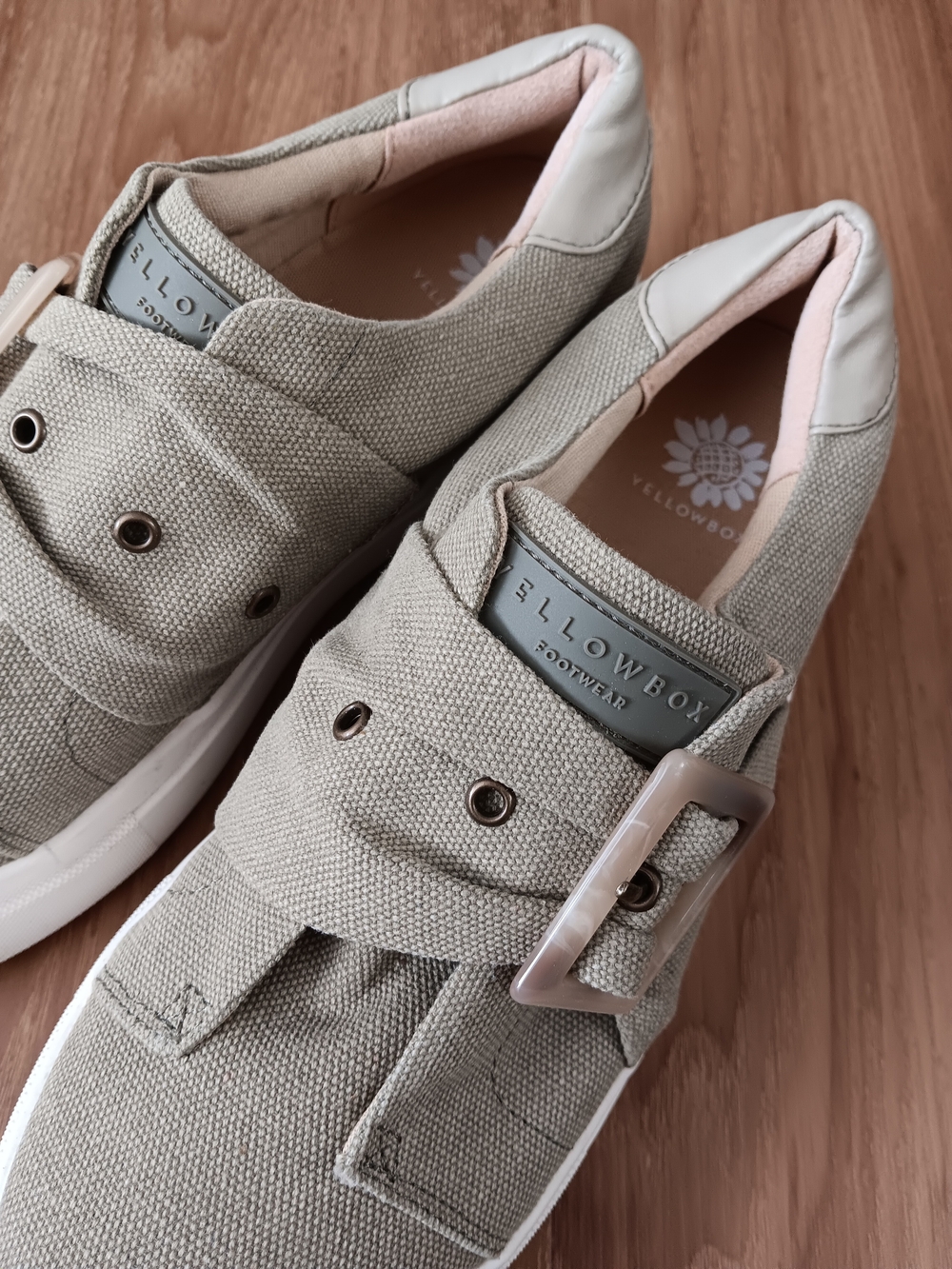 Yellow Box Women's Taupe Canvas Slip-On Sneakers with Buckle - Picture 5 of 7